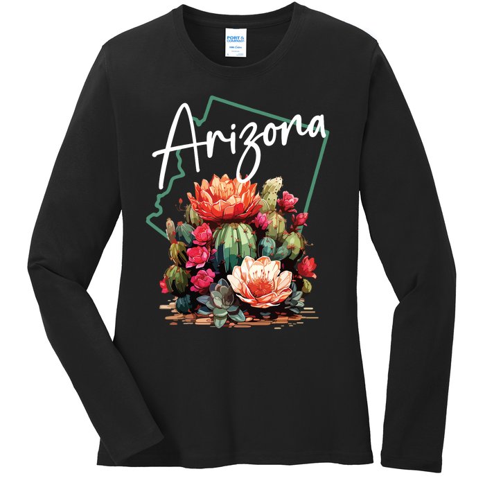 Arizona Blooming Cactus Flowers Love State Of Arizona Cute Ladies Long Sleeve Shirt