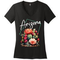 Arizona Blooming Cactus Flowers Love State Of Arizona Cute Women's V-Neck T-Shirt