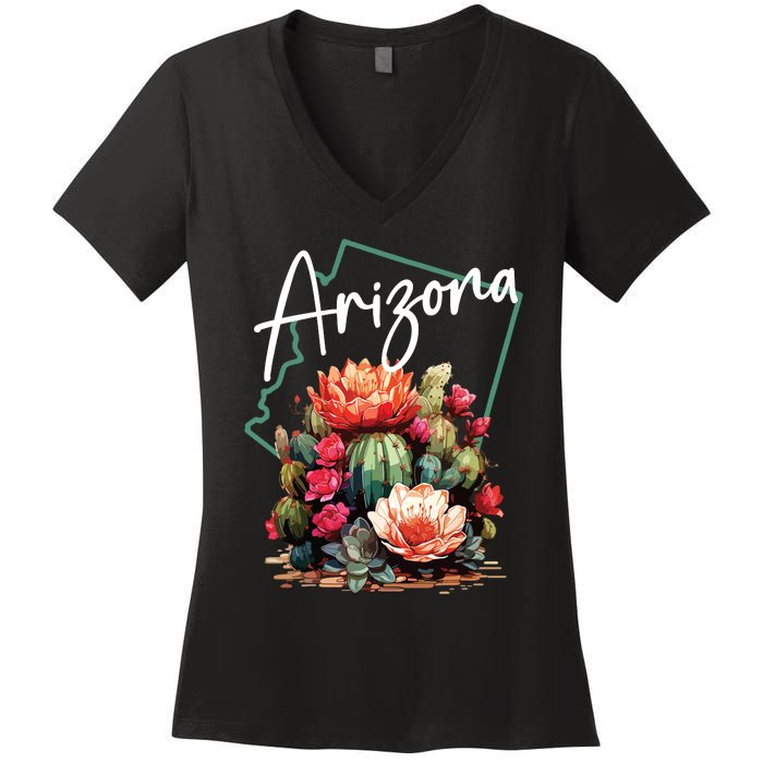 Arizona Blooming Cactus Flowers Love State Of Arizona Cute Women's V-Neck T-Shirt