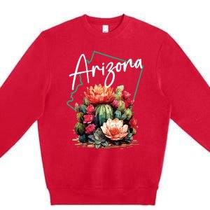 Arizona Blooming Cactus Flowers Love State Of Arizona Cute Premium Crewneck Sweatshirt