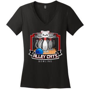 Alley Bowling Cats Women's V-Neck T-Shirt