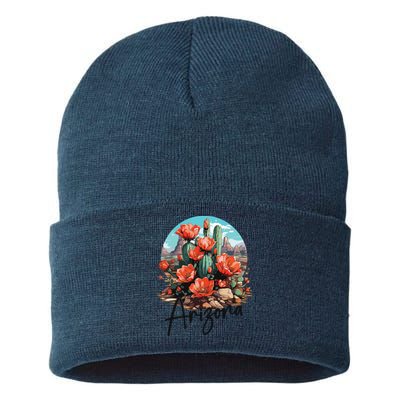 Arizona Blooming Cactus Flowers Love State Of Arizona Cute Sustainable Knit Beanie