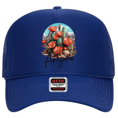 Arizona Blooming Cactus Flowers Love State Of Arizona Cute High Crown Mesh Back Trucker Hat