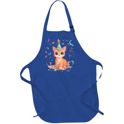 Adorable Birthday Cat Celebration Design Gift Full-Length Apron With Pockets