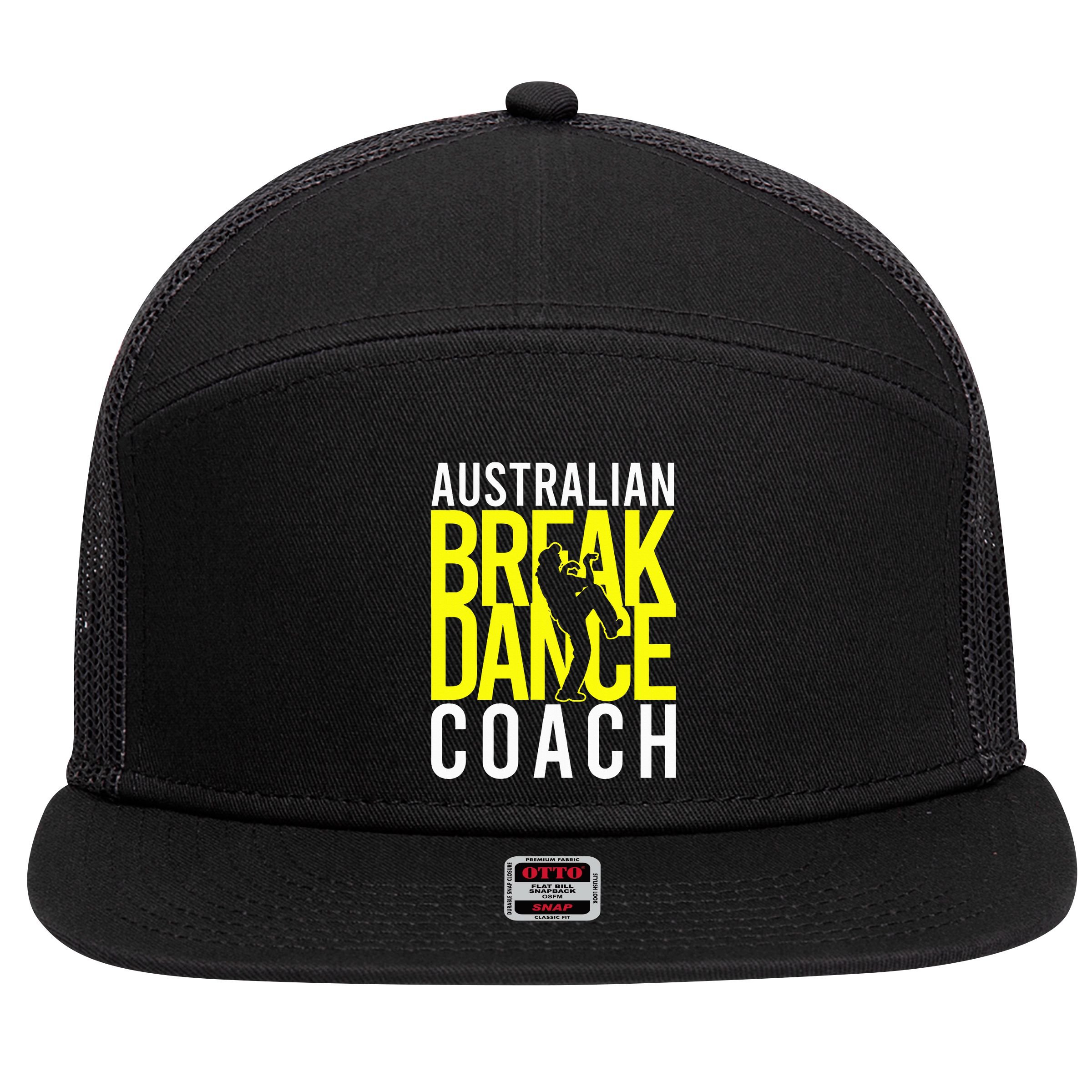 Australian Breakdance Coach Costume 7 Panel Mesh Trucker Snapback Hat
