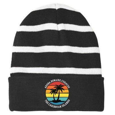 Aruba Bonaire Curacao The Caribbean Islands Vacation Striped Beanie with Solid Band