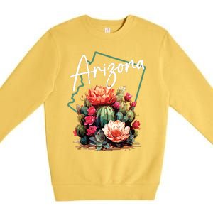 Arizona Blooming Cactus Flowers Love State Of Arizona Cute Premium Crewneck Sweatshirt