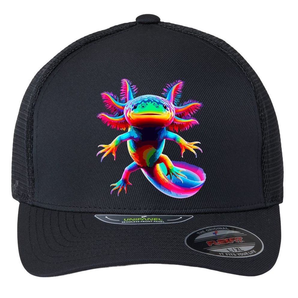 Axolotl Beautiful Colorful Axolotl Flexfit Unipanel Trucker Cap
