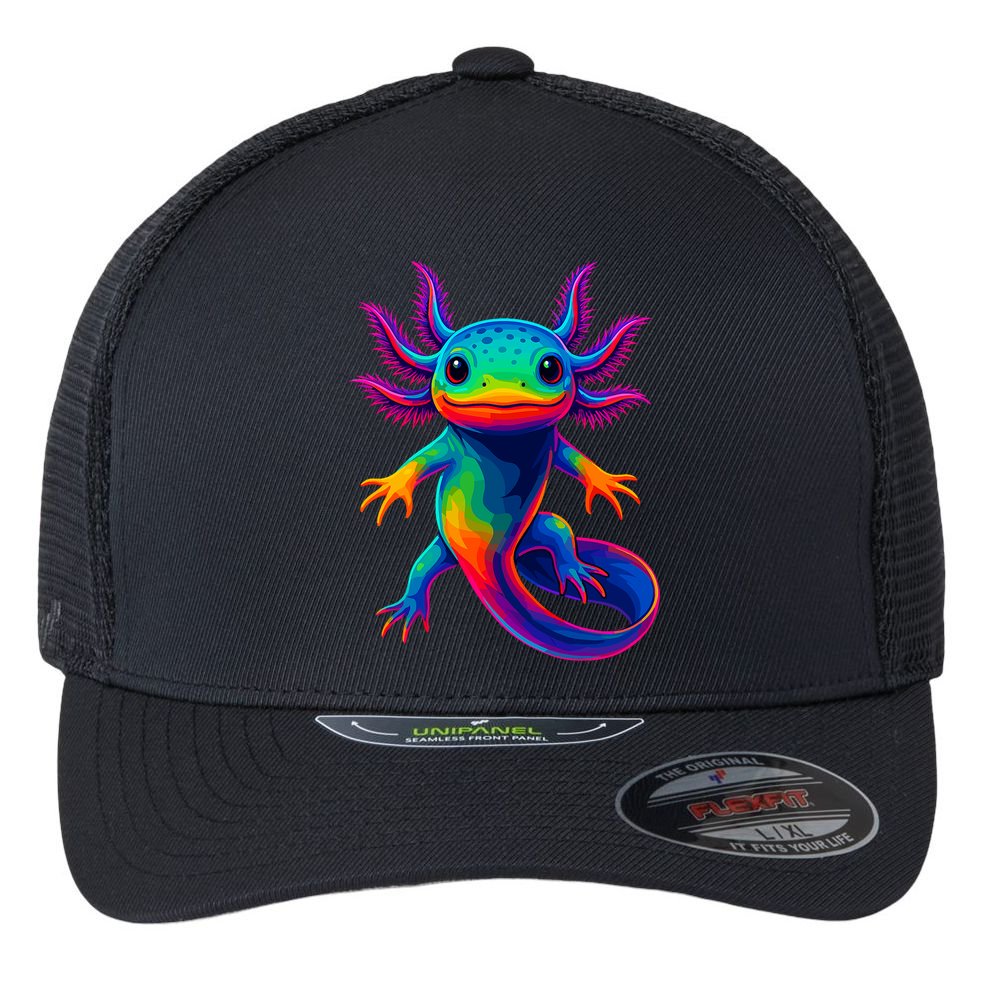 Axolotl Beautiful Colorful Kawaii Axolot Flexfit Unipanel Trucker Cap