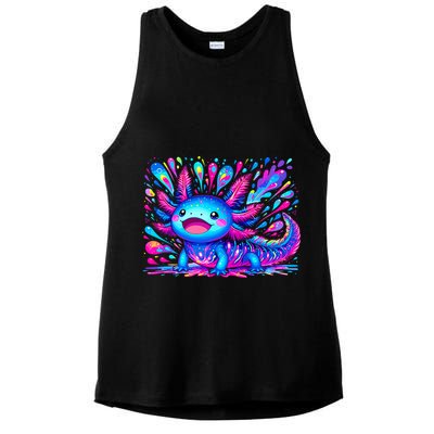 Axolotl Beautiful Colorful Art Axolotl Ladies PosiCharge Tri-Blend Wicking Tank