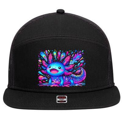 Axolotl Beautiful Colorful Art Axolotl 7 Panel Mesh Trucker Snapback Hat