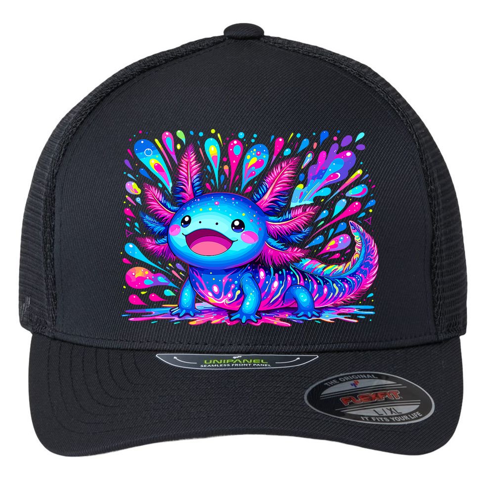 Axolotl Beautiful Colorful Art Axolotl Flexfit Unipanel Trucker Cap