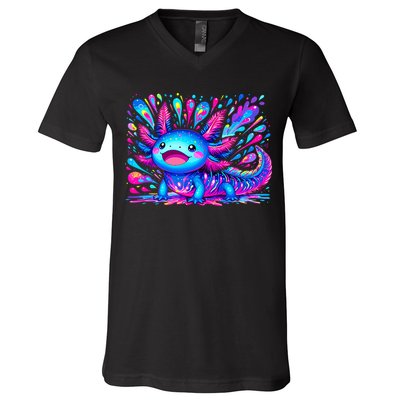 Axolotl Beautiful Colorful Art Axolotl V-Neck T-Shirt