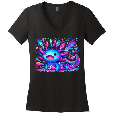Axolotl Beautiful Colorful Art Axolotl Women's V-Neck T-Shirt