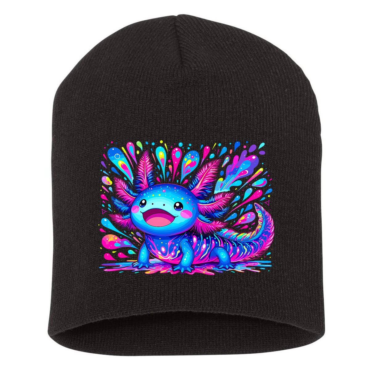 Axolotl Beautiful Colorful Art Axolotl Short Acrylic Beanie