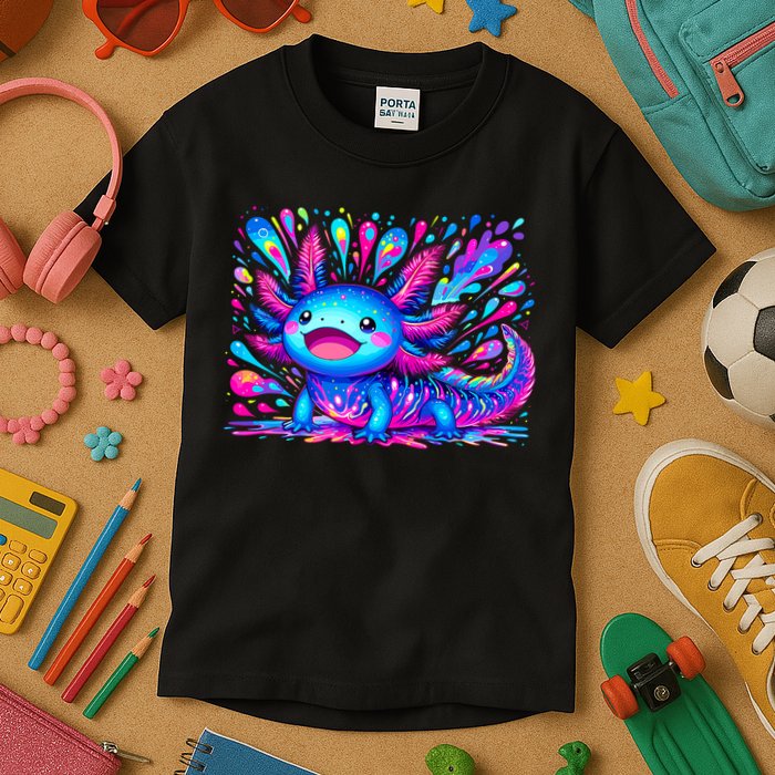 Axolotl Beautiful Colorful Art Axolotl Kids T-Shirt