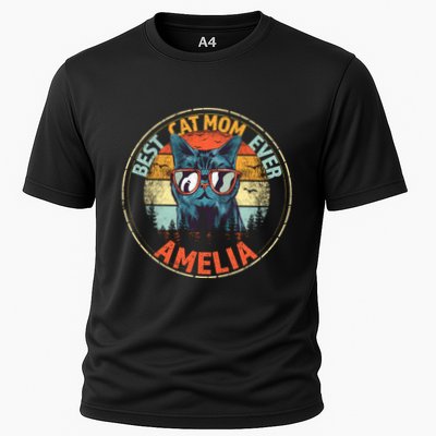 Amelia Best Cat Mom Ever Funny Custom Personalized Name Gift Cooling Performance Crew T-Shirt