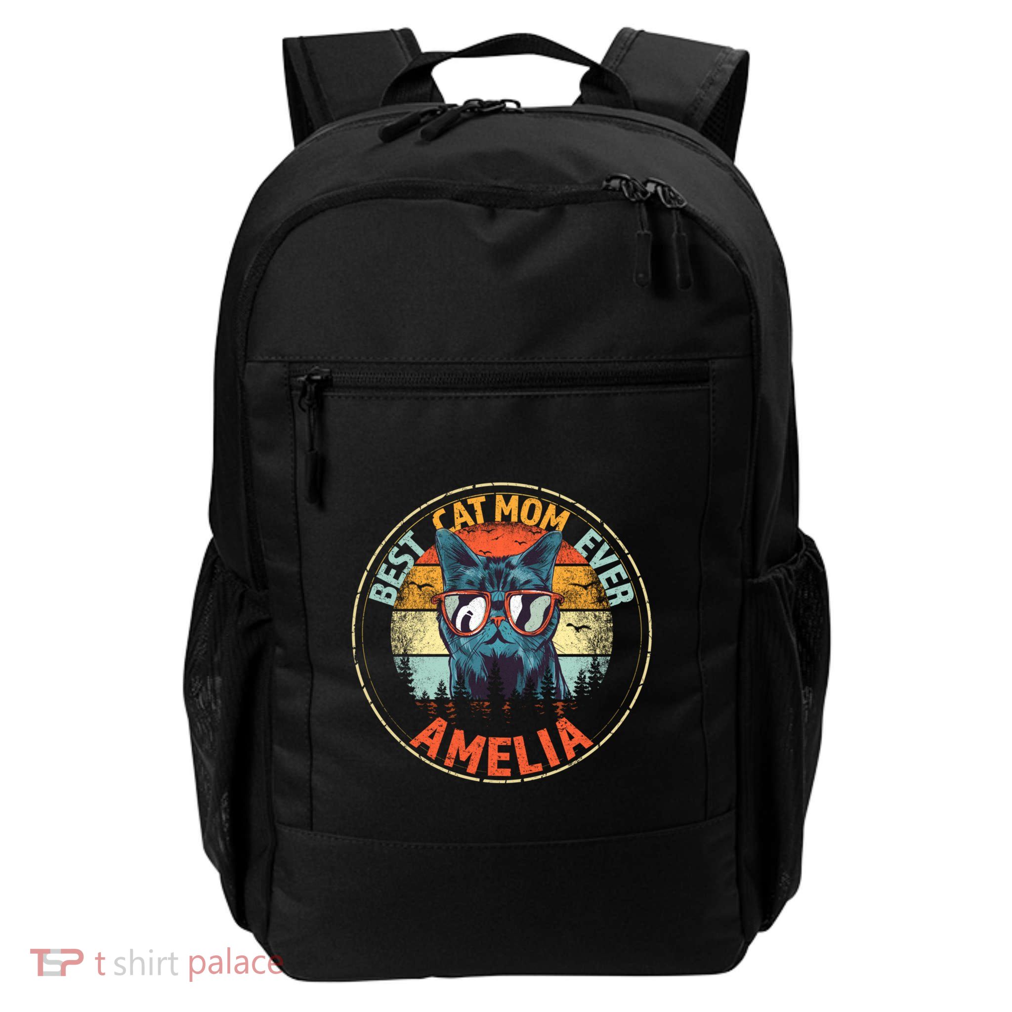 Amelia Best Cat Mom Ever Funny Custom Personalized Name Gift Daily Commute Backpack