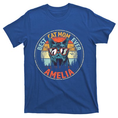 Amelia Best Cat Mom Ever Funny Custom Personalized Name Gift T-Shirt