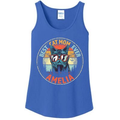 Amelia Best Cat Mom Ever Funny Custom Personalized Name Gift Ladies Essential Tank