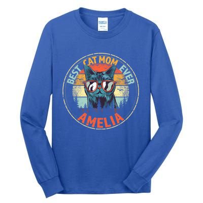 Amelia Best Cat Mom Ever Funny Custom Personalized Name Gift Tall Long Sleeve T-Shirt