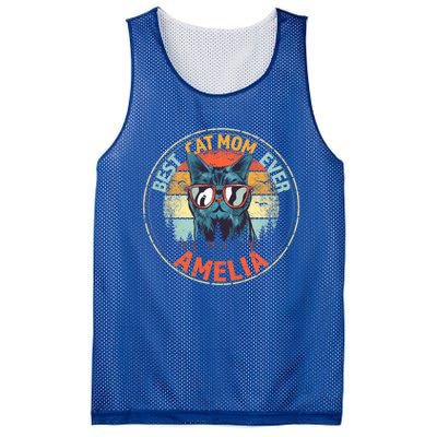 Amelia Best Cat Mom Ever Funny Custom Personalized Name Gift Mesh Reversible Basketball Jersey Tank