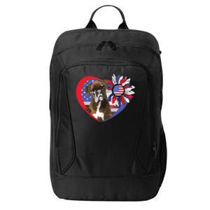 American Boxer Dog Heart 4th Of July USA Flag Patriotic City Backpack