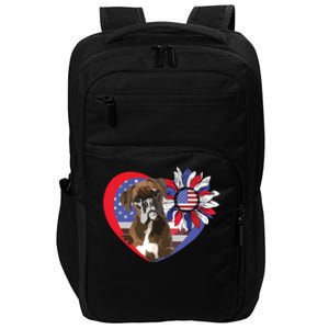 American Boxer Dog Heart 4th Of July USA Flag Patriotic Impact Tech Backpack