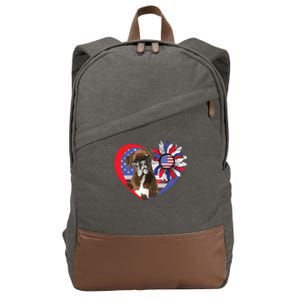 American Boxer Dog Heart 4th Of July USA Flag Patriotic Cotton Canvas Backpack