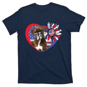 American Boxer Dog Heart 4th Of July USA Flag Patriotic T-Shirt