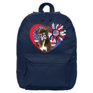 American Boxer Dog Heart 4th Of July USA Flag Patriotic 16 in Basic Backpack