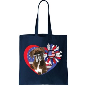 American Boxer Dog Heart 4th Of July USA Flag Patriotic Tote Bag