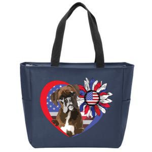 American Boxer Dog Heart 4th Of July USA Flag Patriotic Zip Tote Bag