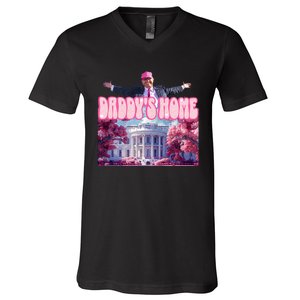 America Back DaddyS Home Trump Pink 2024 V-Neck T-Shirt