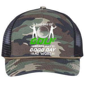 A Bad Day Of Golf Beats Any Good Day At Work Funny Golfing Graphic Retro Rope Trucker Hat Cap