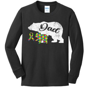 Autism Bear Dads, Autism Awareness Ribbon Daddy Kids Long Sleeve Shirt