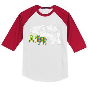 Autism Bear Dads, Autism Awareness Ribbon Daddy Kids Colorblock Raglan Jersey