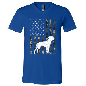 American Bulldog Dog Dad Mom Camouflage Usa Flag Great Gift V-Neck T-Shirt