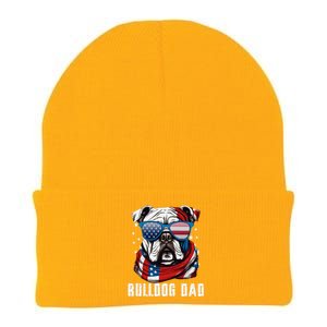 American Bulldog Dad Usa Flag 4th Of July Dog Father Knit Cap Winter Beanie