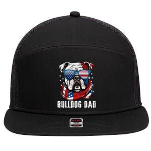 American Bulldog Dad Usa Flag 4th Of July Dog Father 7 Panel Mesh Trucker Snapback Hat