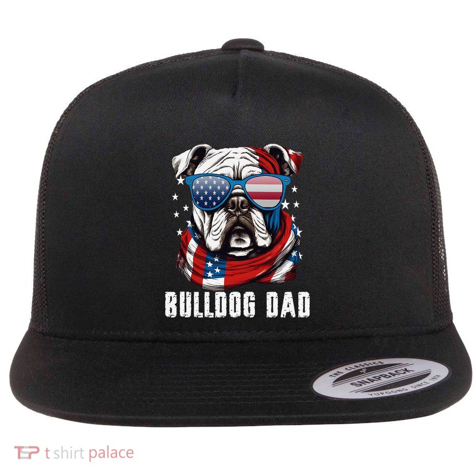 American Bulldog Dad Usa Flag 4th Of July Dog Father Flat Bill Trucker Hat