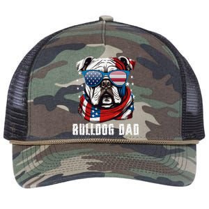 American Bulldog Dad Usa Flag 4th Of July Dog Father Retro Rope Trucker Hat Cap