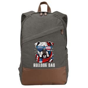 American Bulldog Dad Usa Flag 4th Of July Dog Father Cotton Canvas Backpack