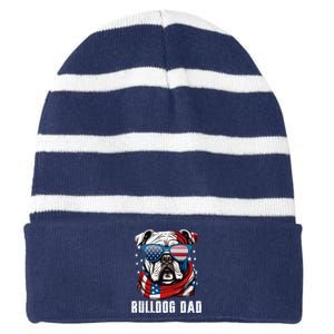 American Bulldog Dad Usa Flag 4th Of July Dog Father Striped Beanie with Solid Band