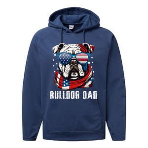 American Bulldog Dad Usa Flag 4th Of July Dog Father Performance Fleece Hoodie