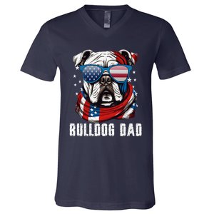 American Bulldog Dad Usa Flag 4th Of July Dog Father V-Neck T-Shirt