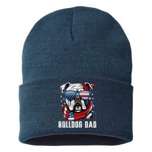 American Bulldog Dad Usa Flag 4th Of July Dog Father Sustainable Knit Beanie