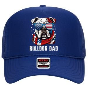 American Bulldog Dad Usa Flag 4th Of July Dog Father High Crown Mesh Back Trucker Hat