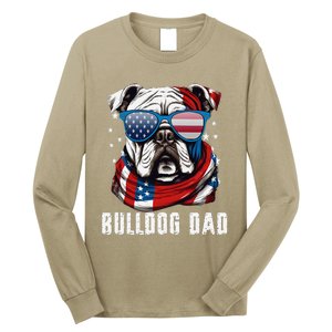 American Bulldog Dad Usa Flag 4th Of July Dog Father Long Sleeve Shirt