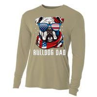 American Bulldog Dad Usa Flag 4th Of July Dog Father Cooling Performance Long Sleeve Crew